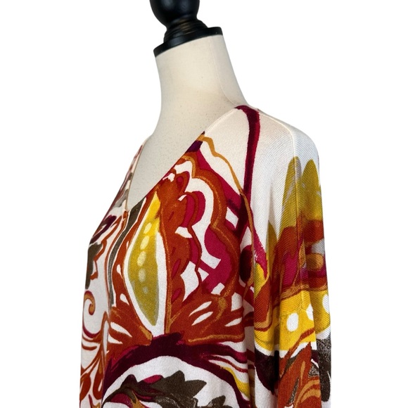 Chico’s V-Neck Sweater Touch of Cashmere Red Cream Multicolor, Size 3 (US 16/XL) - Picture 5 of 14